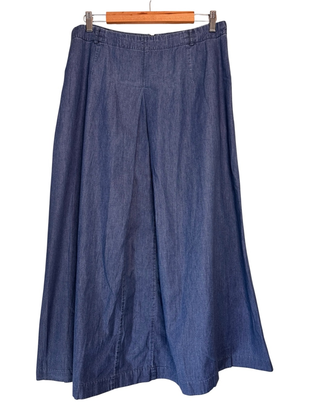 Orvis Vintage Denim Maxi Jean Skirt Size 18 Pockets Blue Pleated A-Line 90s